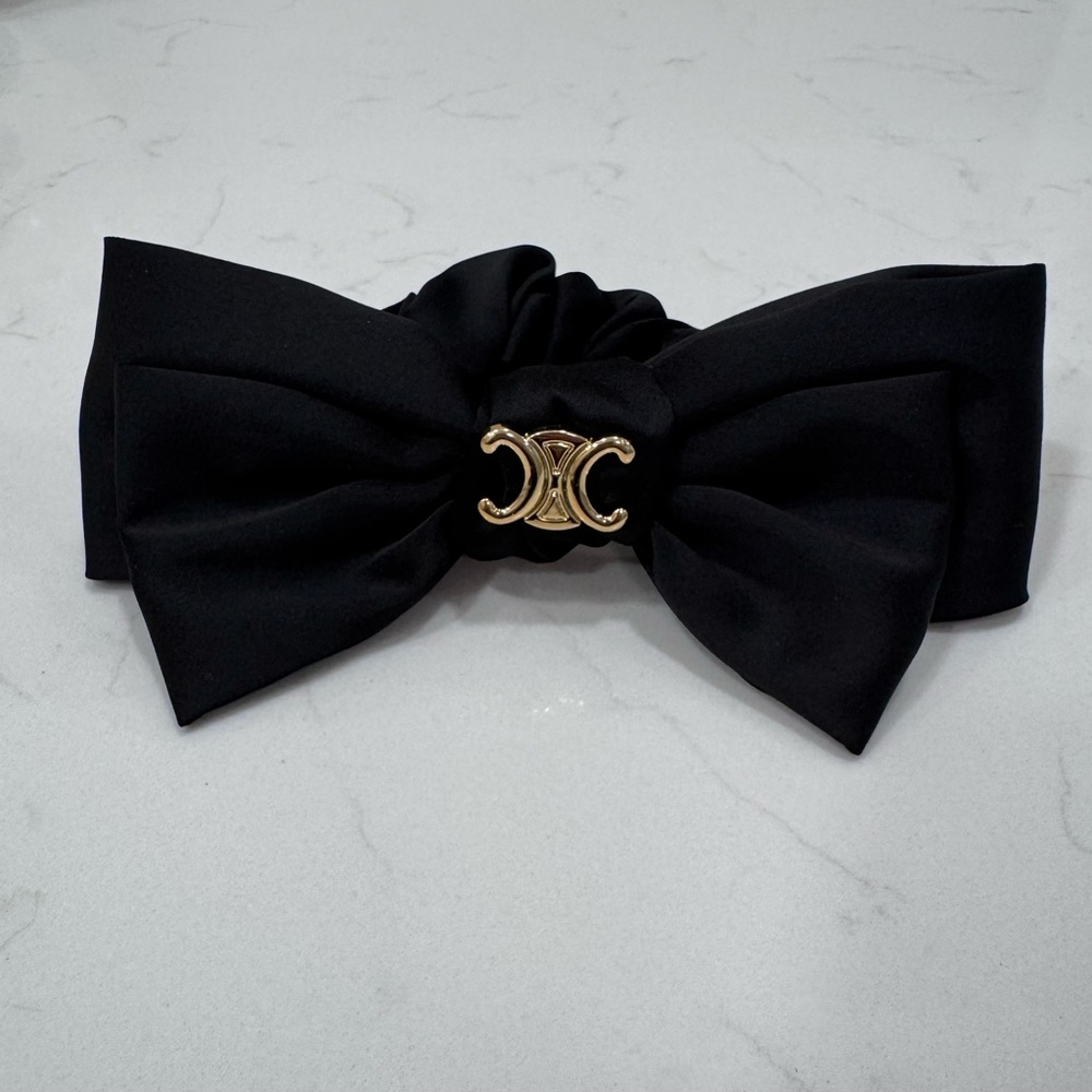 Beautiful!!   Black Satin Bow Scrunchie!